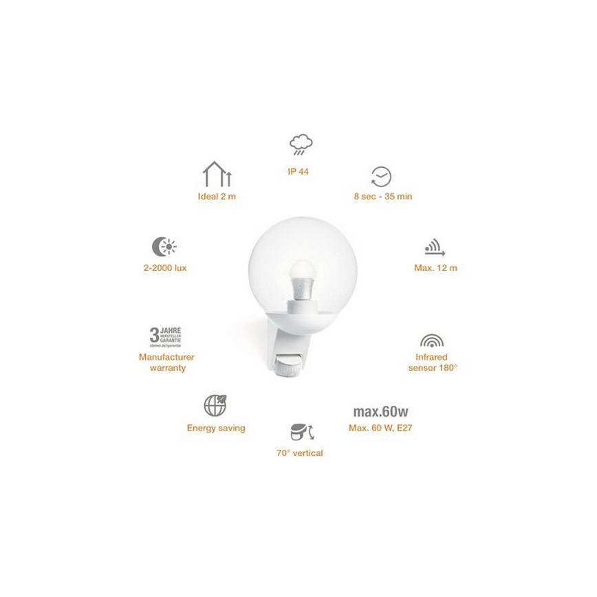 STEINEL 005917 - Уличный настенный светильник с датчиком L585S 1xE27/60W белый IP44