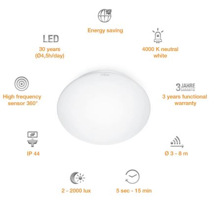 STEINEL 008383 - Світлодіодний світильник для ванної кімнати з датчиком RS16LED LED/9,5W/230V IP44