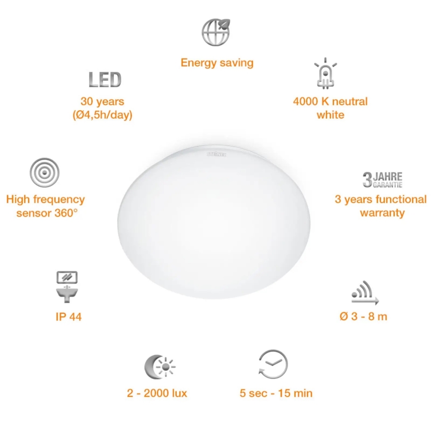 STEINEL 008383 - Світлодіодний світильник для ванної кімнати з датчиком RS16LED LED/9,5W/230V IP44
