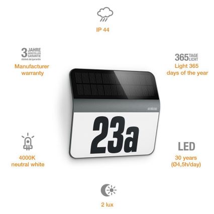 STEINEL 035730 - Номер дома со светодиодной подсветкой на солнечной батарее XSolar LH-N LED/0,03W IP44