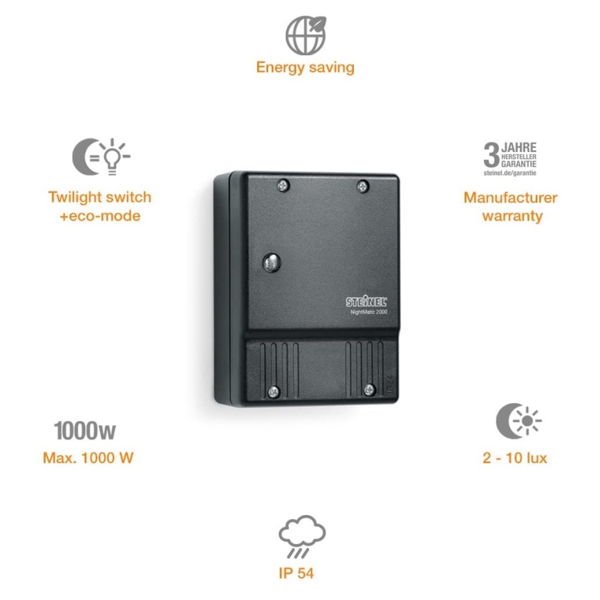 STEINEL 550318 - Вимикач сутінковий NightMatic 2000 чорний IP54