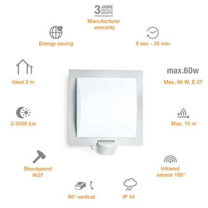 Steinel 566814 - Вуличний настінний світильник з датчиком 1xE27/60W/240V L 20 S IP44