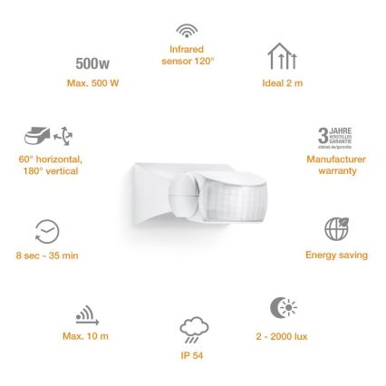 STEINEL 600310 - Инфракрасный датчик движения IS-1 белый IP54