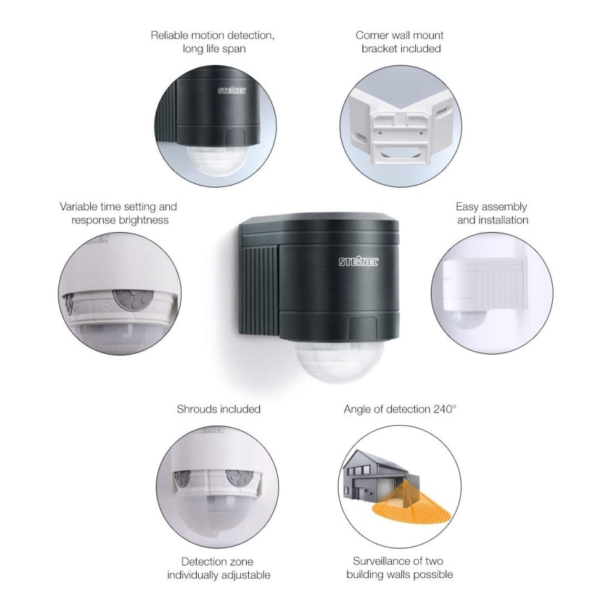 STEINEL 602710 - Уличный инфракрасный настенный датчик IS240 антрацит IP54