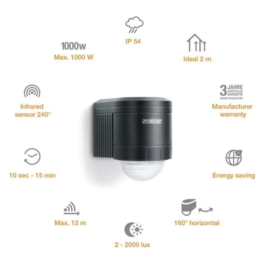 STEINEL 602710 - Уличный инфракрасный настенный датчик IS240 антрацит IP54