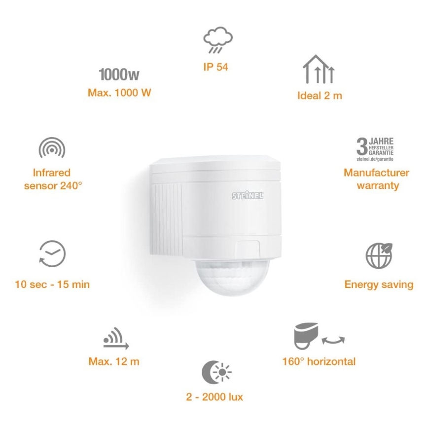 STEINEL 602819 - Уличный инфракрасный настенный датчик IS240 белый IP54