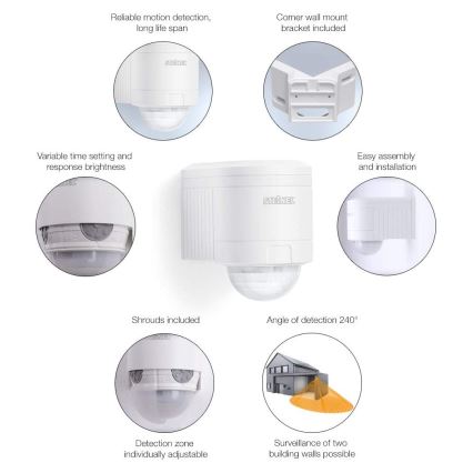 STEINEL 602819 - Вуличний інфрачервоний настінний датчик IS240 білий IP54