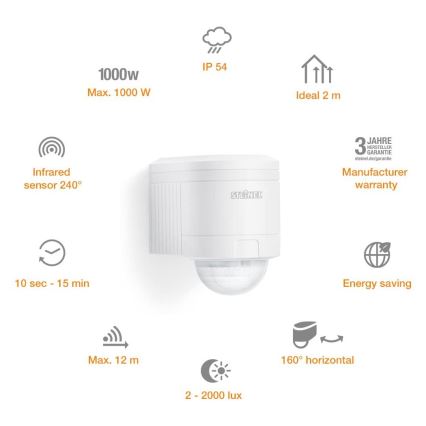STEINEL 602819 - Вуличний інфрачервоний настінний датчик IS240 білий IP54