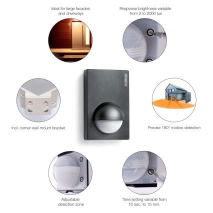 STEINEL 603113 - Зовнішній датчик руху IS 180-2 чорний IP54