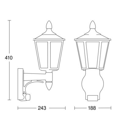 Steinel 617813 - Вуличний настінний світильник з датчиком L 15 1xE27/60W/230V IP44