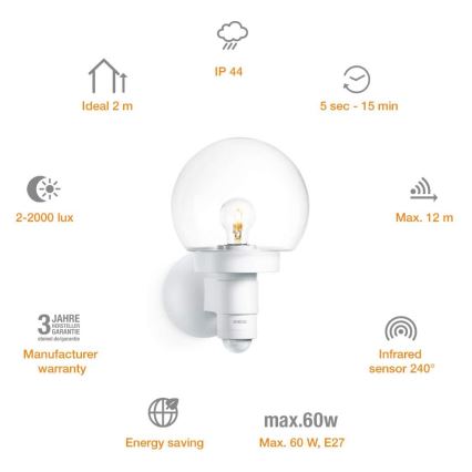 Steinel 657413 - Уличный настенный светильник с датчиком L 115 S 1xE27/60W/230V IP44