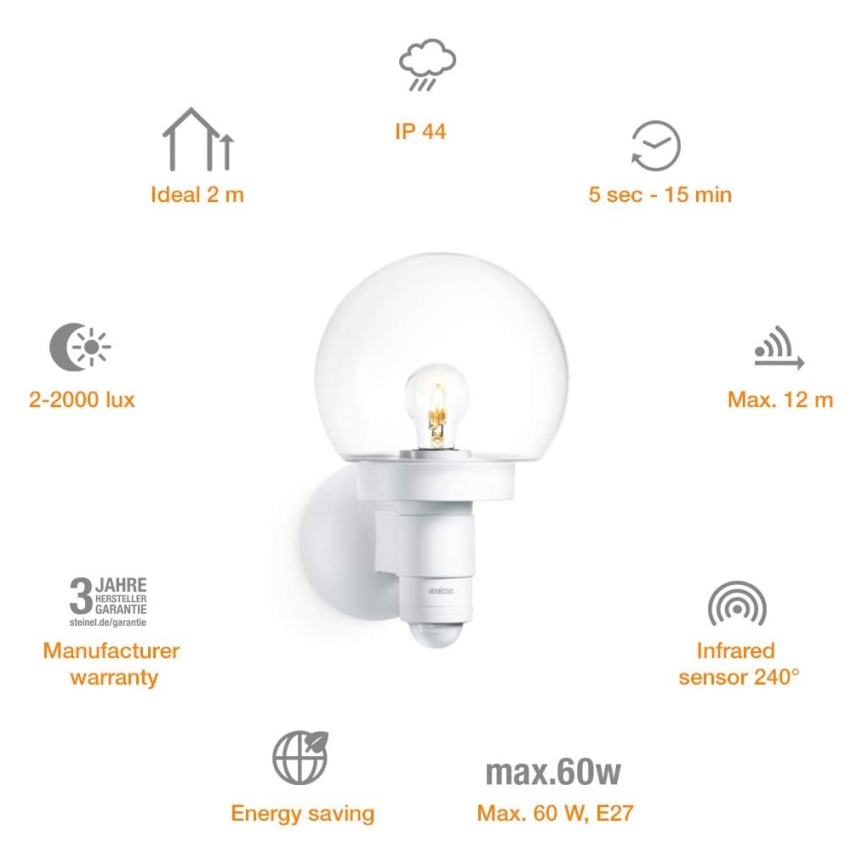 Steinel 657413 - Уличный настенный светильник с датчиком L 115 S 1xE27/60W/230V IP44