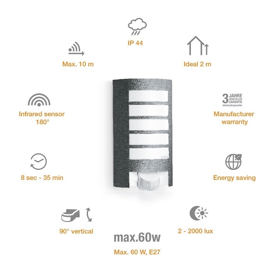 STEINEL 657819 - Уличный светильник с датчиком L12 1xE27/60W/230V IP44