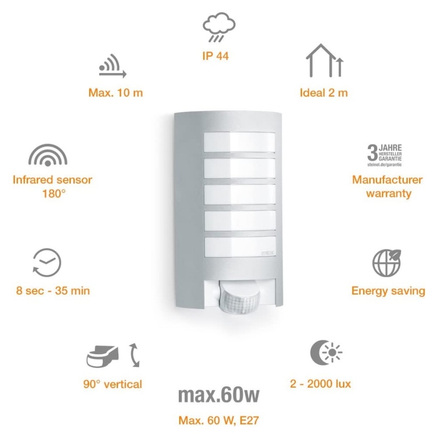 Steinel 657918 - Уличный светильник с датчиком L12S 1xE27/60W/230V IP44