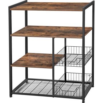 Стеллаж с полками для кухни MARGE, коричневый/чёрный