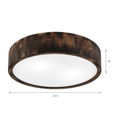 Потолочний світильник OAK SMOKY 2xE27/15W/230V Ø 37,5 см дуб/темно-коричневий
