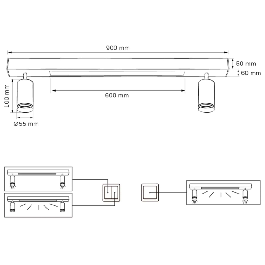Стельовий LED світильник PARIS LED/24W/230V + 2xGU10/10W чорний