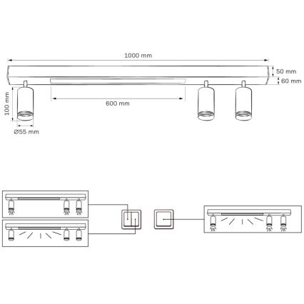 Стельовий LED світильник PARIS LED/24W/230V + 3xGU10/10W чорний