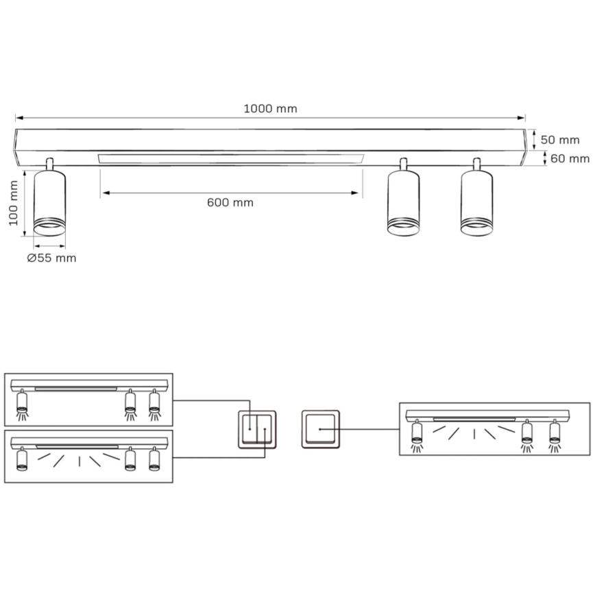 Стельовий LED світильник PARIS LED/24W/230V + 3xGU10/10W чорний