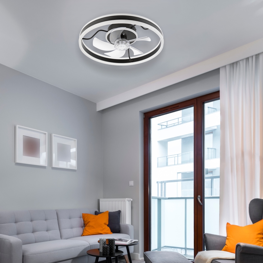 LED Стельовий світильник з вентилятором та регулюванням яскравості APOLLO LED/38W/230V чорний + пульт дистанційного керування