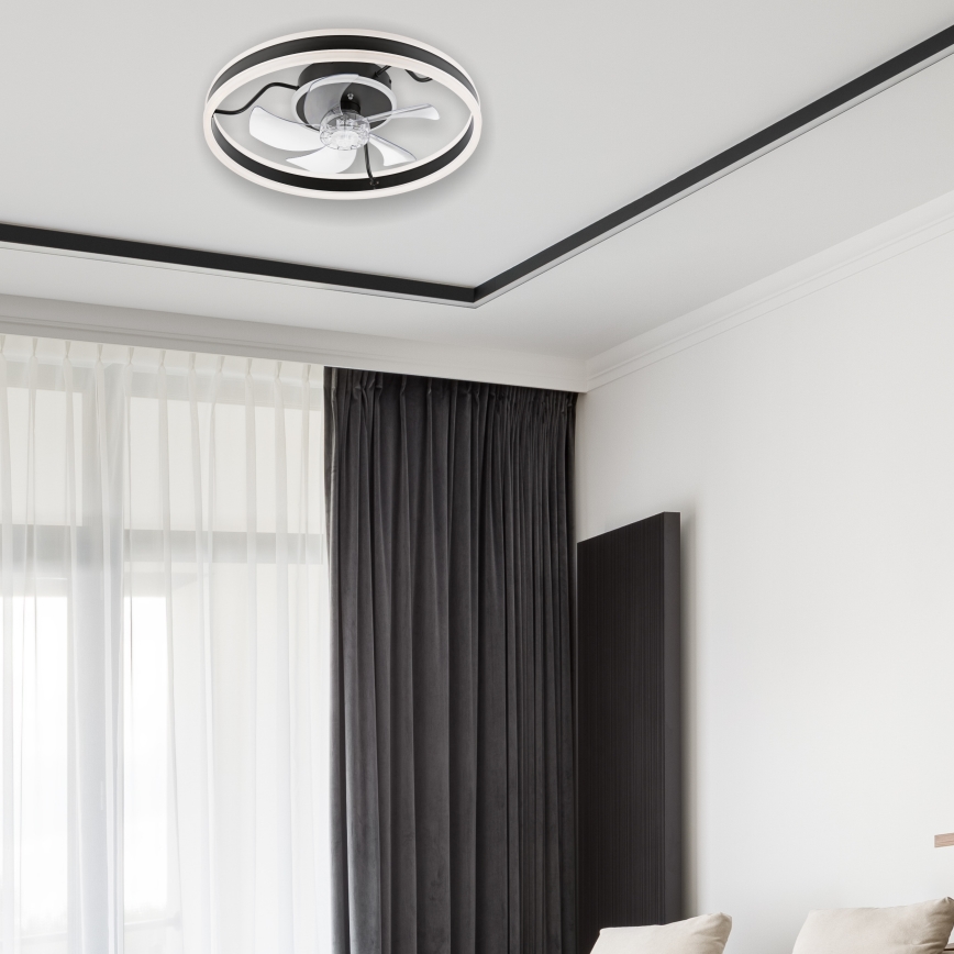 LED Стельовий світильник з вентилятором та регулюванням яскравості APOLLO LED/38W/230V чорний + пульт дистанційного керування