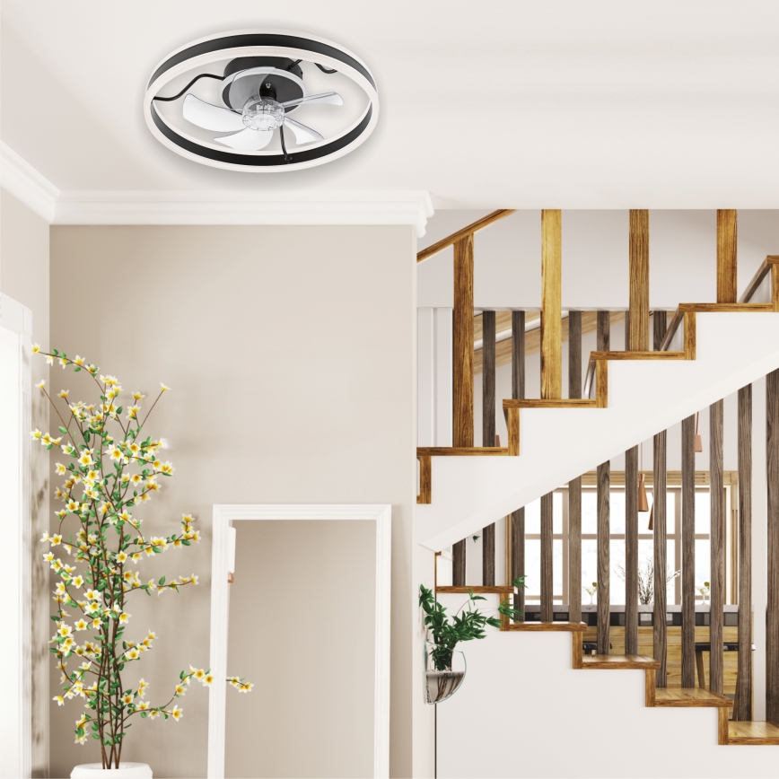 LED Стельовий світильник з вентилятором та регулюванням яскравості APOLLO LED/38W/230V чорний + пульт дистанційного керування
