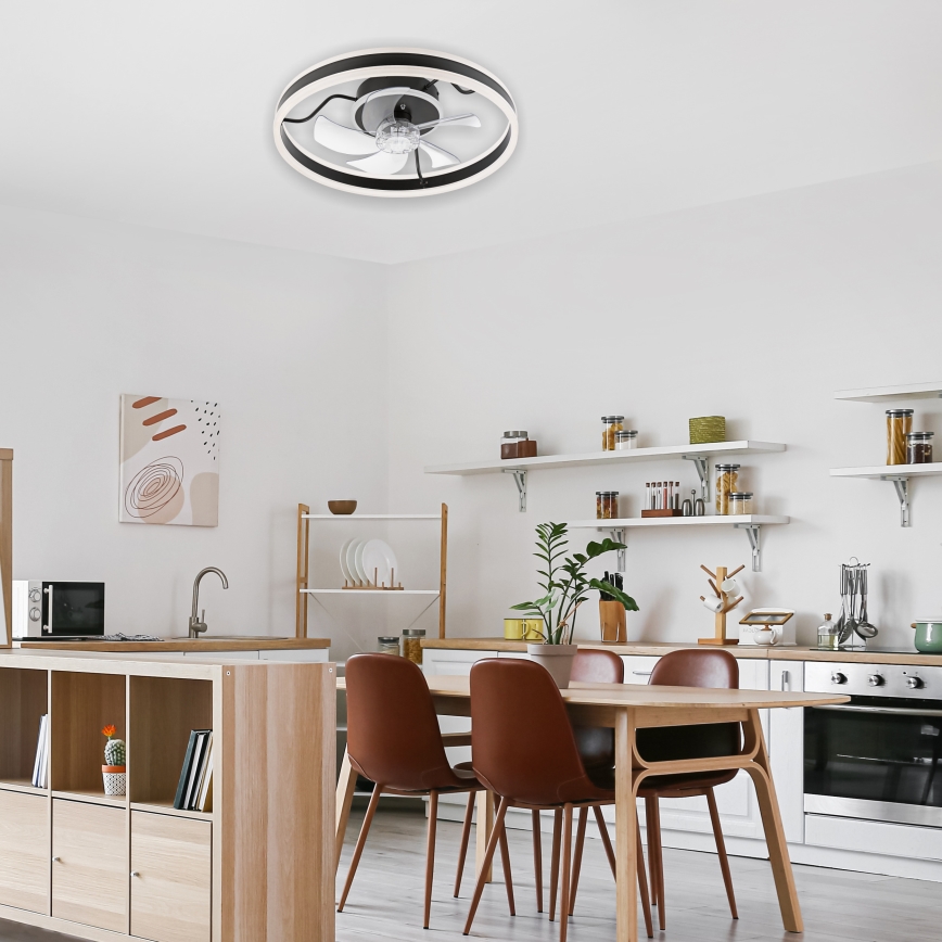 LED Стельовий світильник з вентилятором та регулюванням яскравості APOLLO LED/38W/230V чорний + пульт дистанційного керування