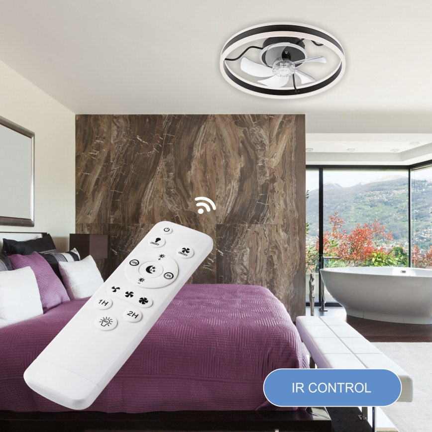 LED Стельовий світильник з вентилятором та регулюванням яскравості APOLLO LED/38W/230V чорний + пульт дистанційного керування