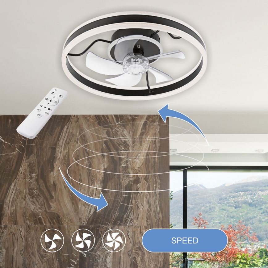 LED Стельовий світильник з вентилятором та регулюванням яскравості APOLLO LED/38W/230V чорний + пульт дистанційного керування