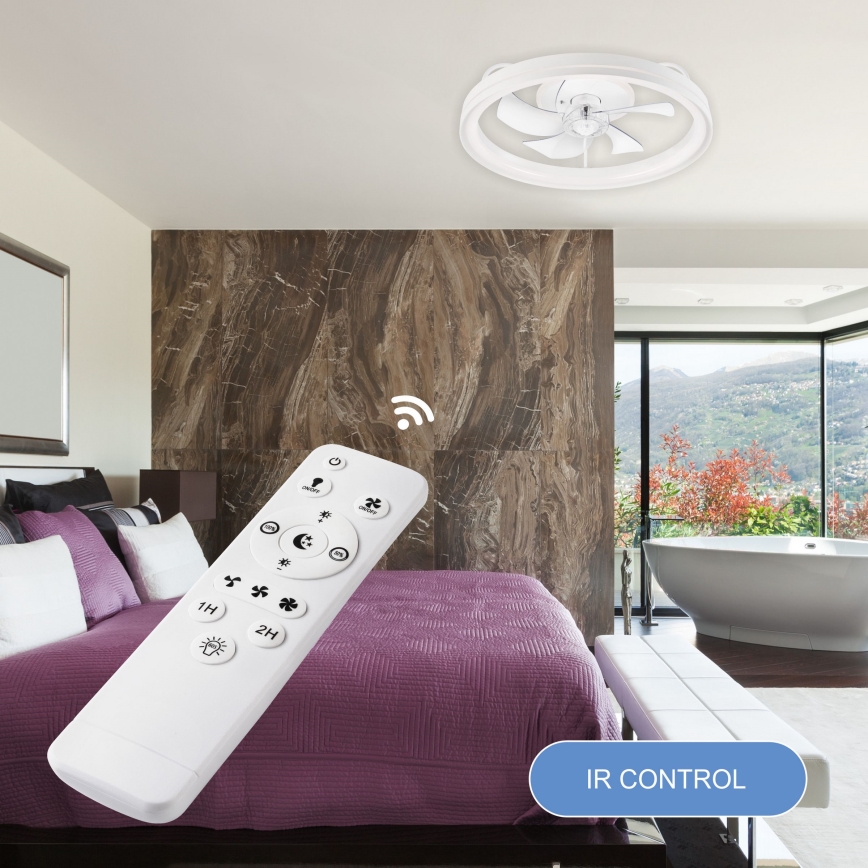 Стельовий LED світильник з вентилятором та регулюванням яскравості FARGO LED/37W/230V білий + пульт дистанційного керування