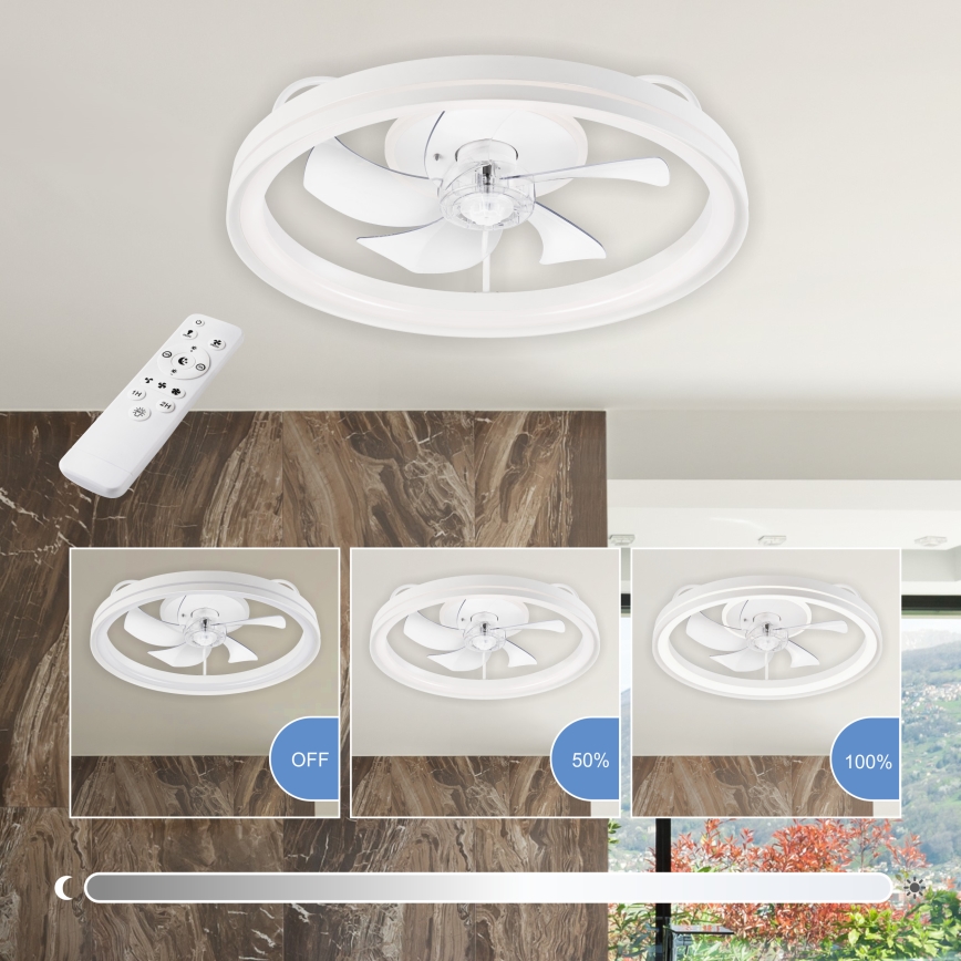 Стельовий LED світильник з вентилятором та регулюванням яскравості FARGO LED/37W/230V білий + пульт дистанційного керування