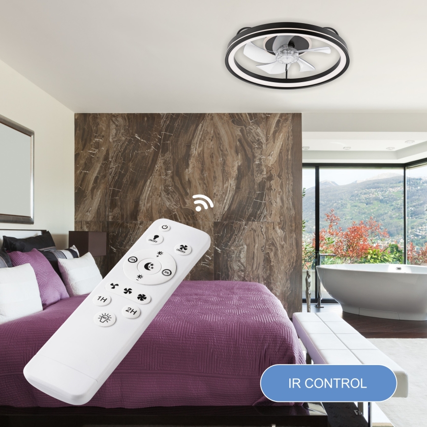 LED Стельовий світильник з вентилятором та регулюванням яскравості FARGO LED/37W/230V чорний + пульт дистанційного керування