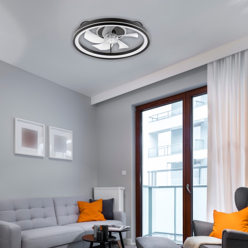 LED Стельовий світильник з вентилятором та регулюванням яскравості FARGO LED/37W/230V чорний + пульт дистанційного керування