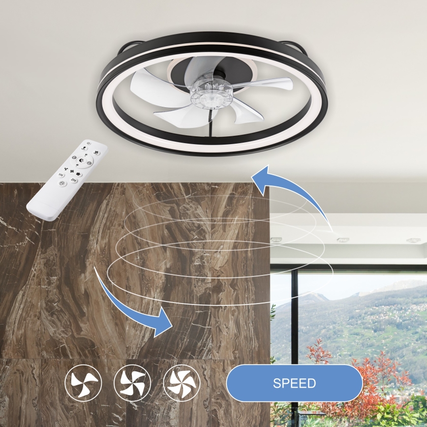LED Стельовий світильник з вентилятором та регулюванням яскравості FARGO LED/37W/230V чорний + пульт дистанційного керування
