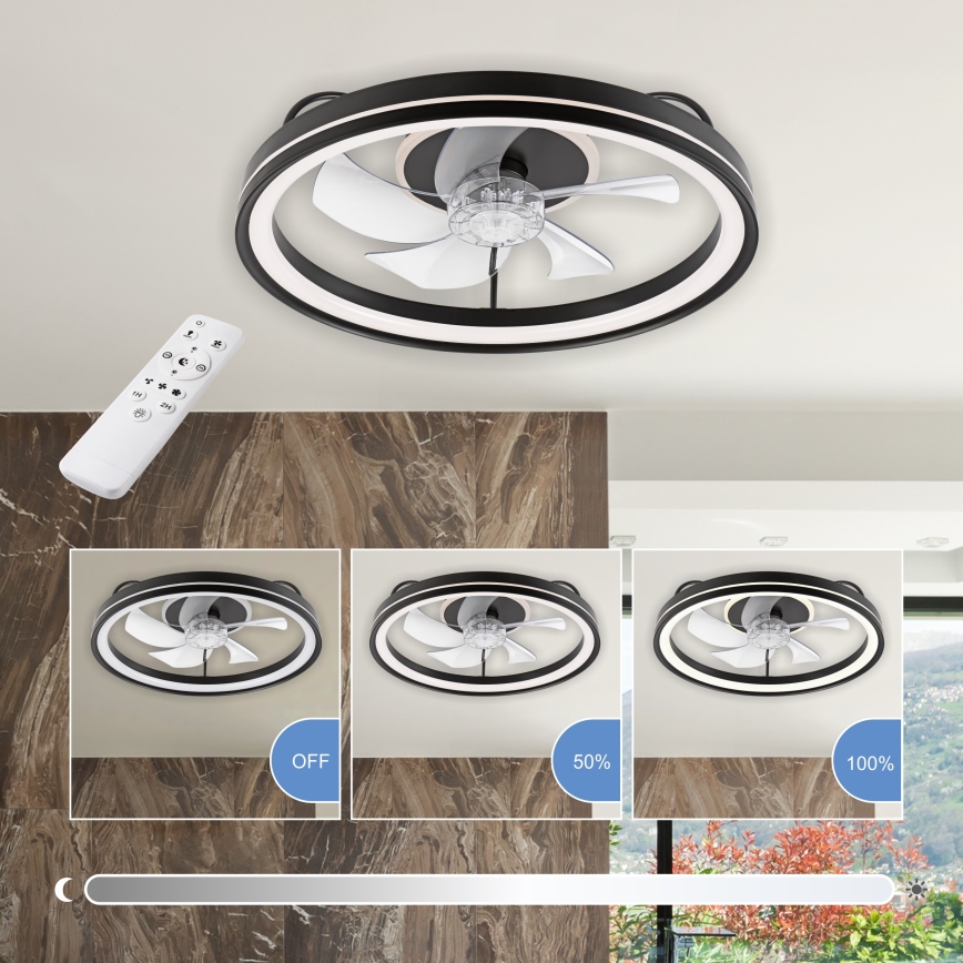 LED Стельовий світильник з вентилятором та регулюванням яскравості FARGO LED/37W/230V чорний + пульт дистанційного керування