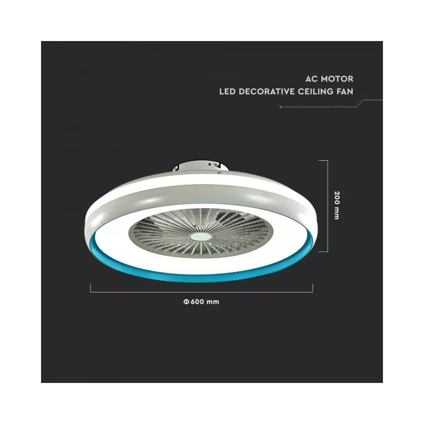 Стельовий LED світильник з вентилятором LED/45W/230V 3000/4000/6500K синій
