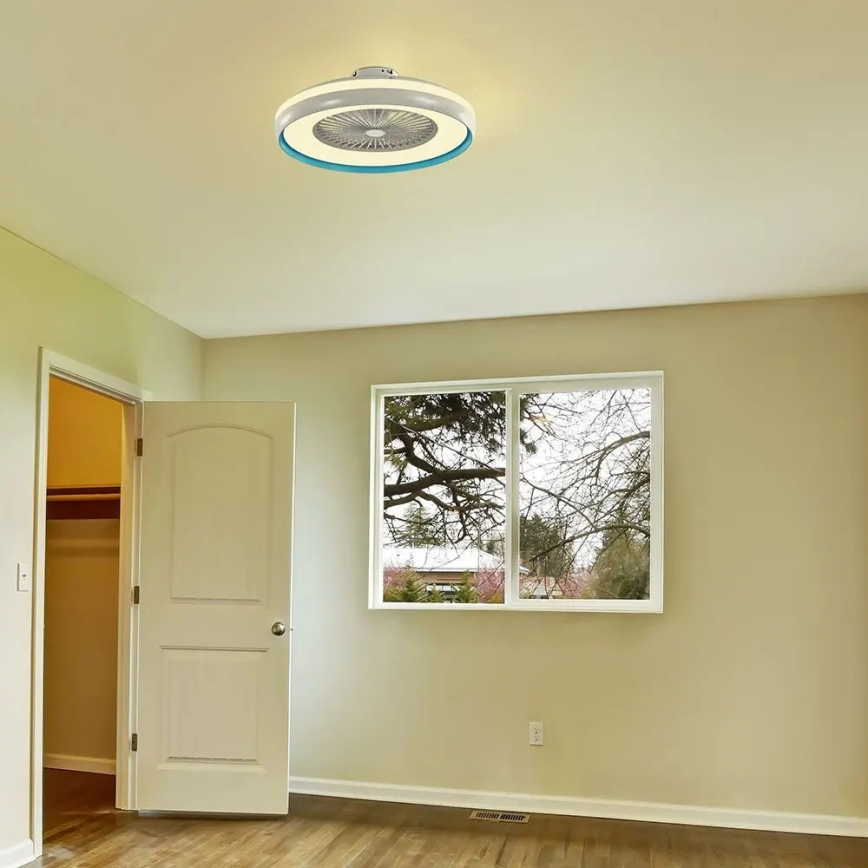 Стельовий LED світильник з вентилятором LED/45W/230V 3000/4000/6500K синій + пульт дистанційного керування