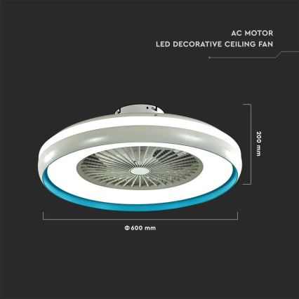 Стельовий LED світильник з вентилятором LED/45W/230V 3000/4000/6500K синій + пульт дистанційного керування