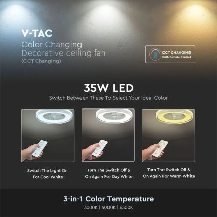 Стельовий LED світильник з вентилятором LED/45W/230V 3000/4000/6500K сірий + пульт дистанційного керування