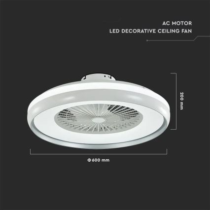 Стельовий LED світильник з вентилятором LED/45W/230V 3000/4000/6500K сірий + пульт дистанційного керування