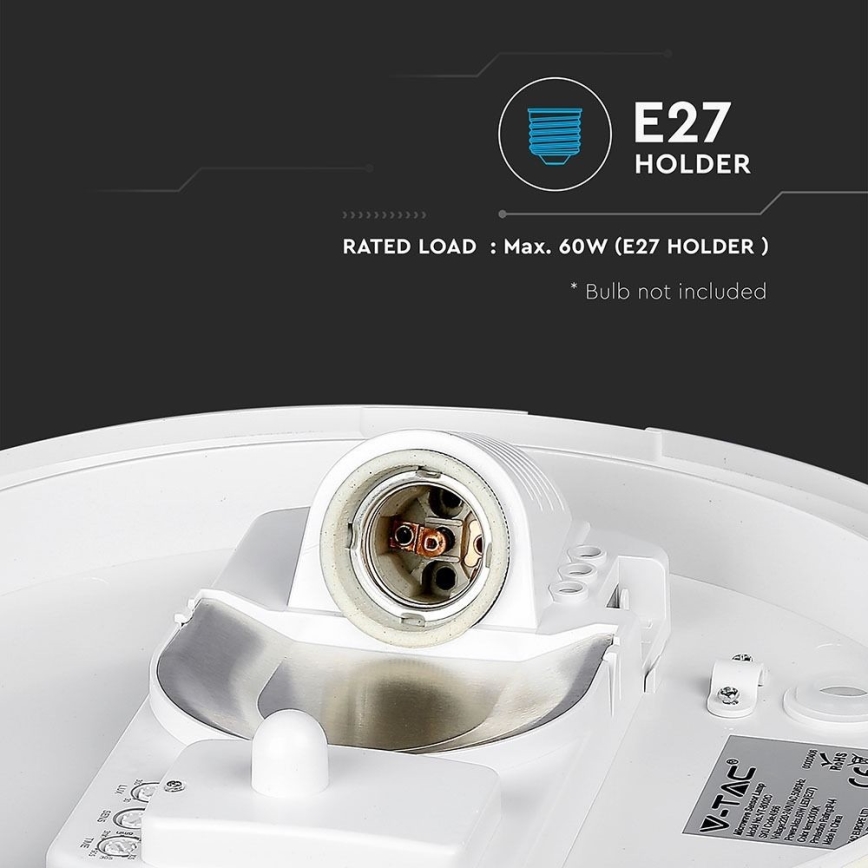 Стельовий світильник для ванної кімнати з датчиком 1xE27/60W/230V IP44 ø 29,6 см