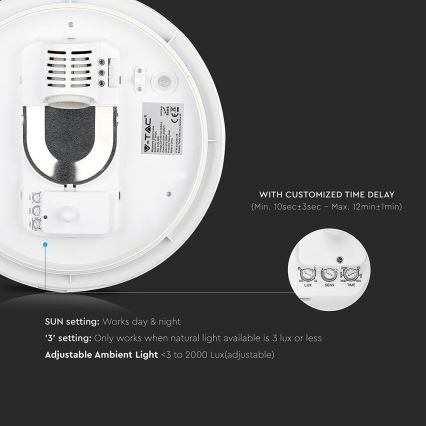 Стельовий світильник для ванної кімнати з датчиком 1xE27/60W/230V IP44 ø 29,6 см