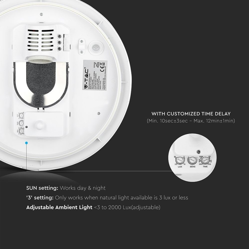 Стельовий світильник для ванної кімнати з датчиком 1xE27/60W/230V IP44 ø 29,6 см