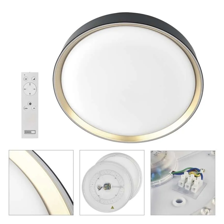 LED димований стельовий світильник ILVI LED/45W/230V 2700-6500K діам. 50 cm чорний/латунь + пульт дистанційного керування