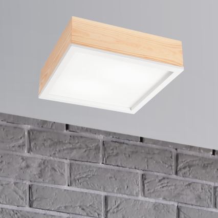 Стельовий світильник NATURAL SQUARE 2xE27/15W/230V 31x31 см сосна/білий