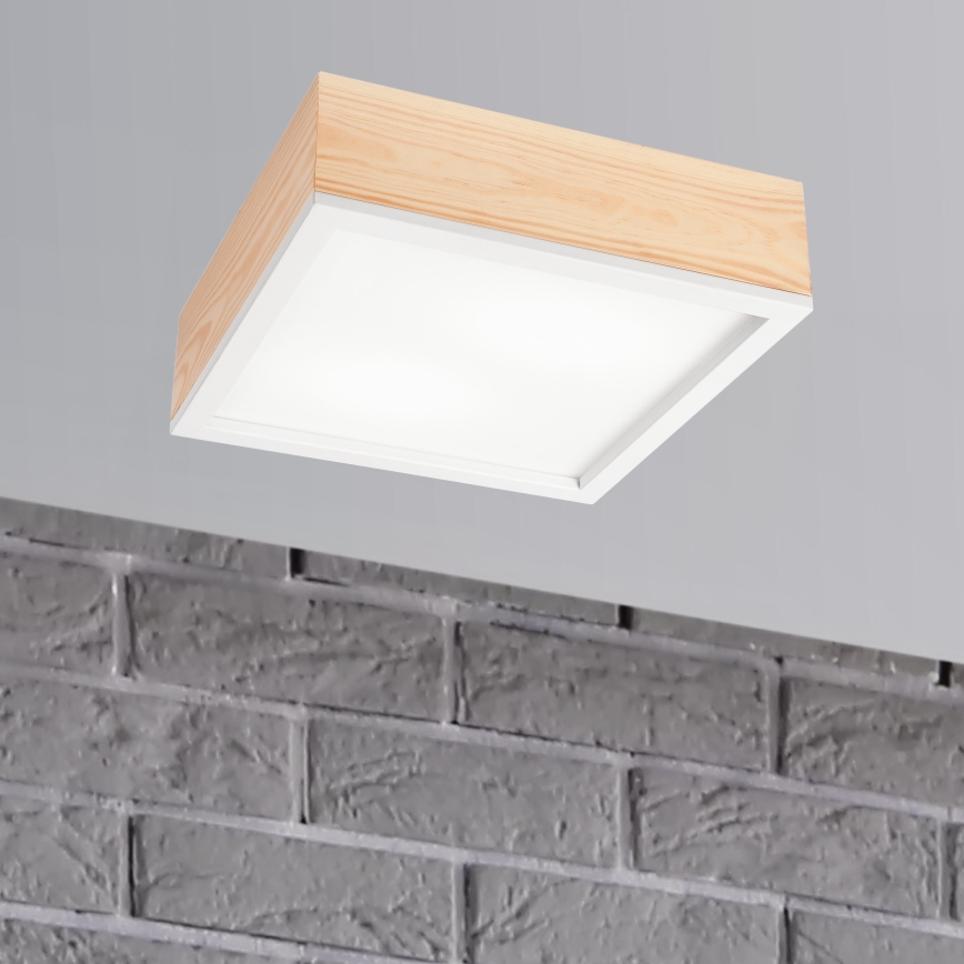 Стельовий світильник NATURAL SQUARE 2xE27/15W/230V 31x31 см сосна/білий