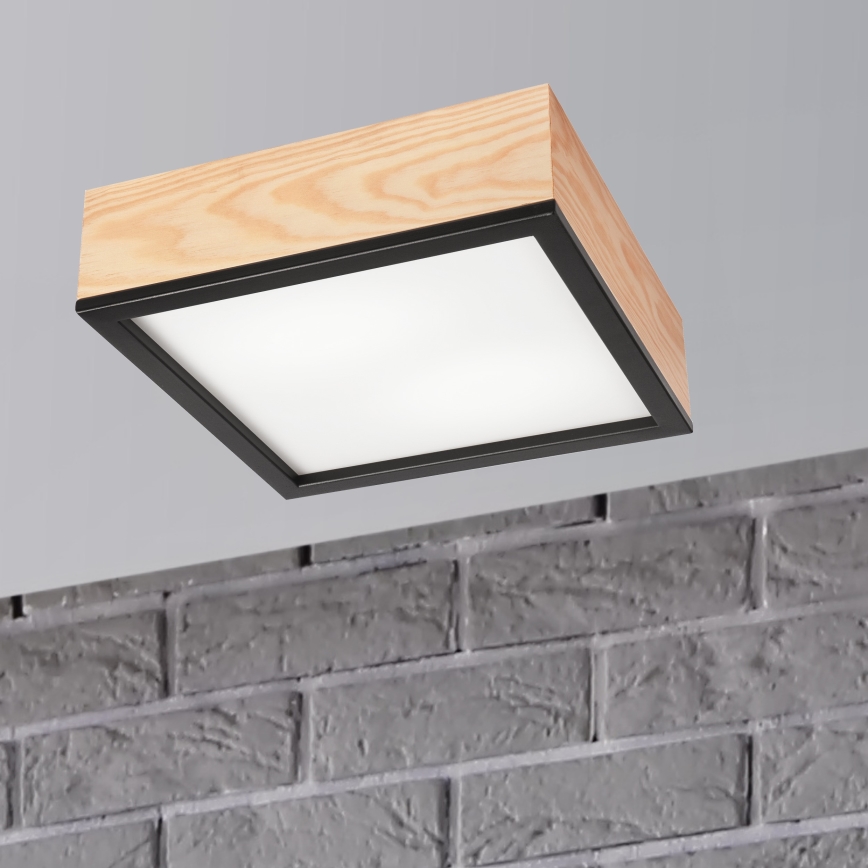 Стельовий світильник NATURAL SQUARE 2xE27/15W/230V 31x31 см сосна/чорний