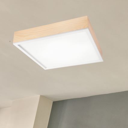 Стельовий світильник NATURAL SQUARE 4xE27/15W/230V 48x48 см сосна/білий