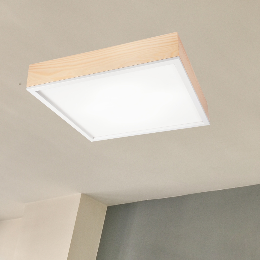 Стельовий світильник NATURAL SQUARE 4xE27/15W/230V 48x48 см сосна/білий