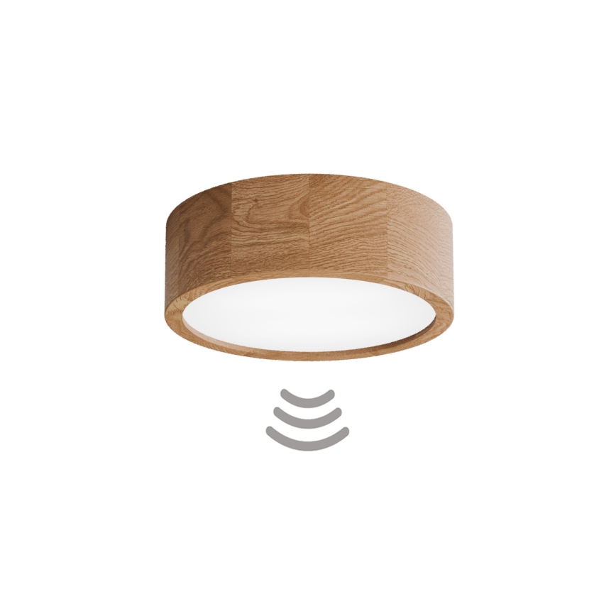 Стельовий світильник CLEO з датчиком руху та сутінків, 2xE27/24W/230V, діаметр 27,5 см, дуб